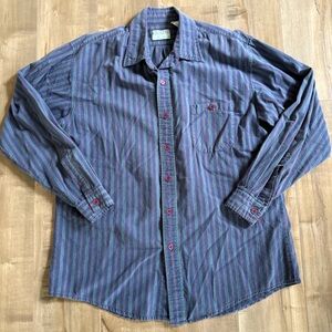 Vintage Whitefish Bay Button Up Shirt Men Large‎ Navy Striped Y2K Colorful Fade